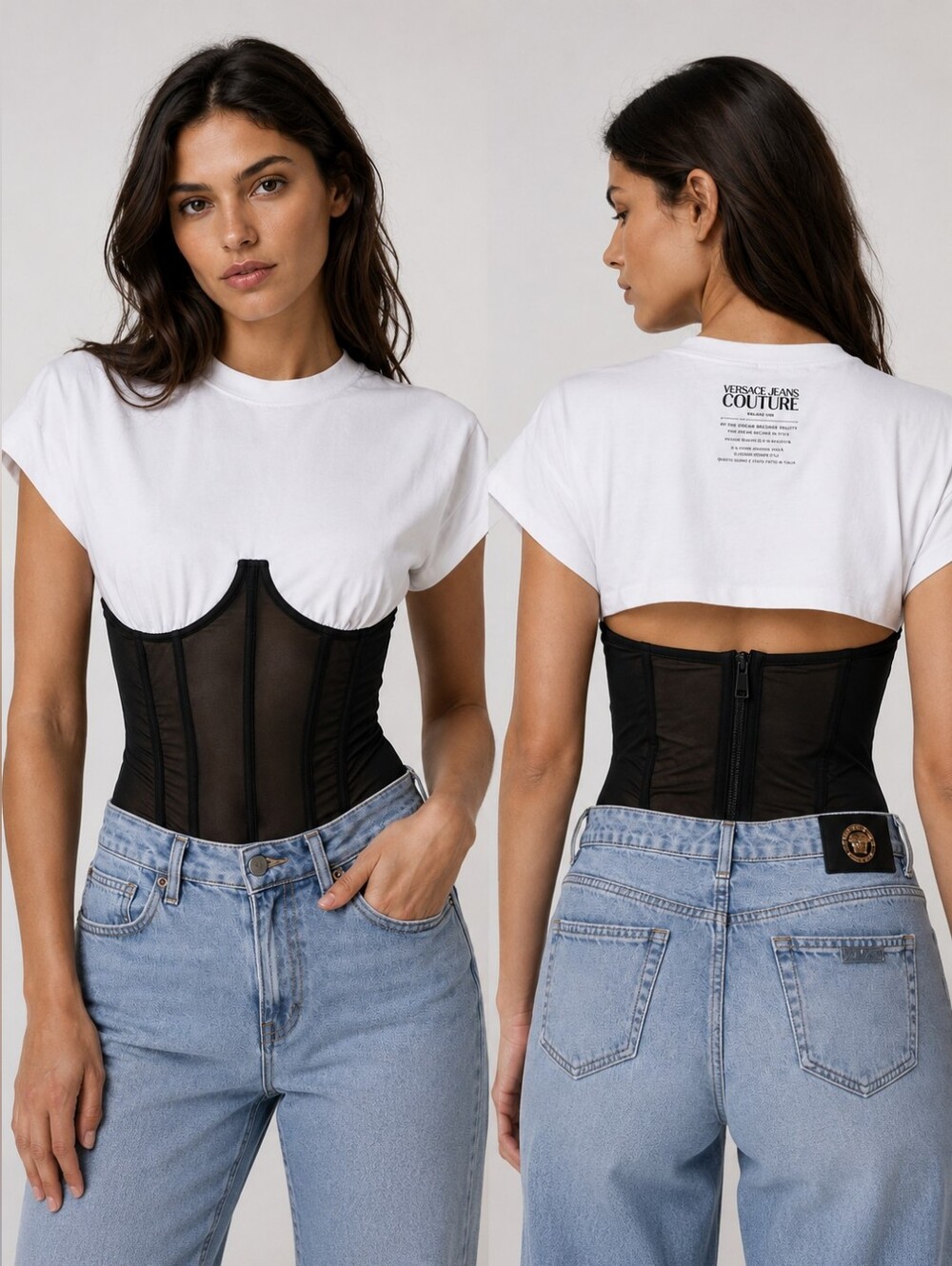 NWT! VERSACE JEANS Warranty Logo Bustier T-Shirt Size Medium
